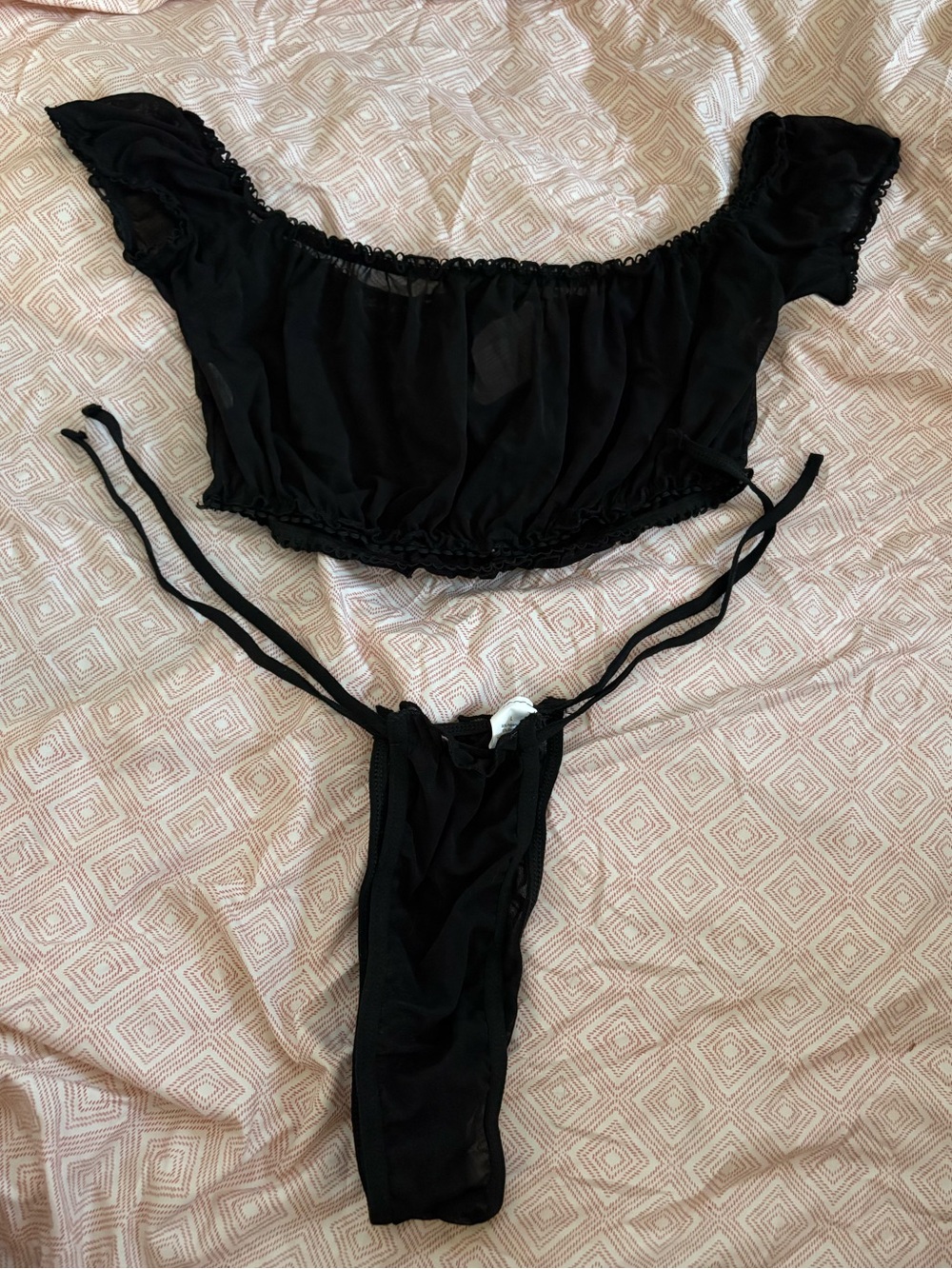 Black Sheer Ruffle Trim Dance Set